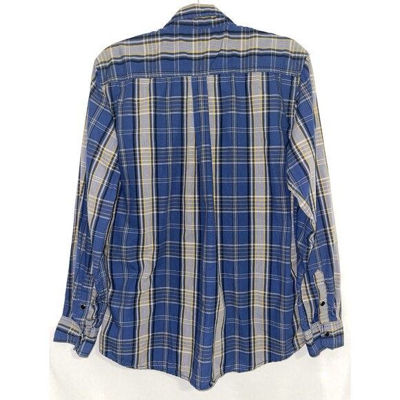 Realtree Shirt Plaid Blue Yellow White Snap Button Western Men’s Medium - Picture 5 of 7